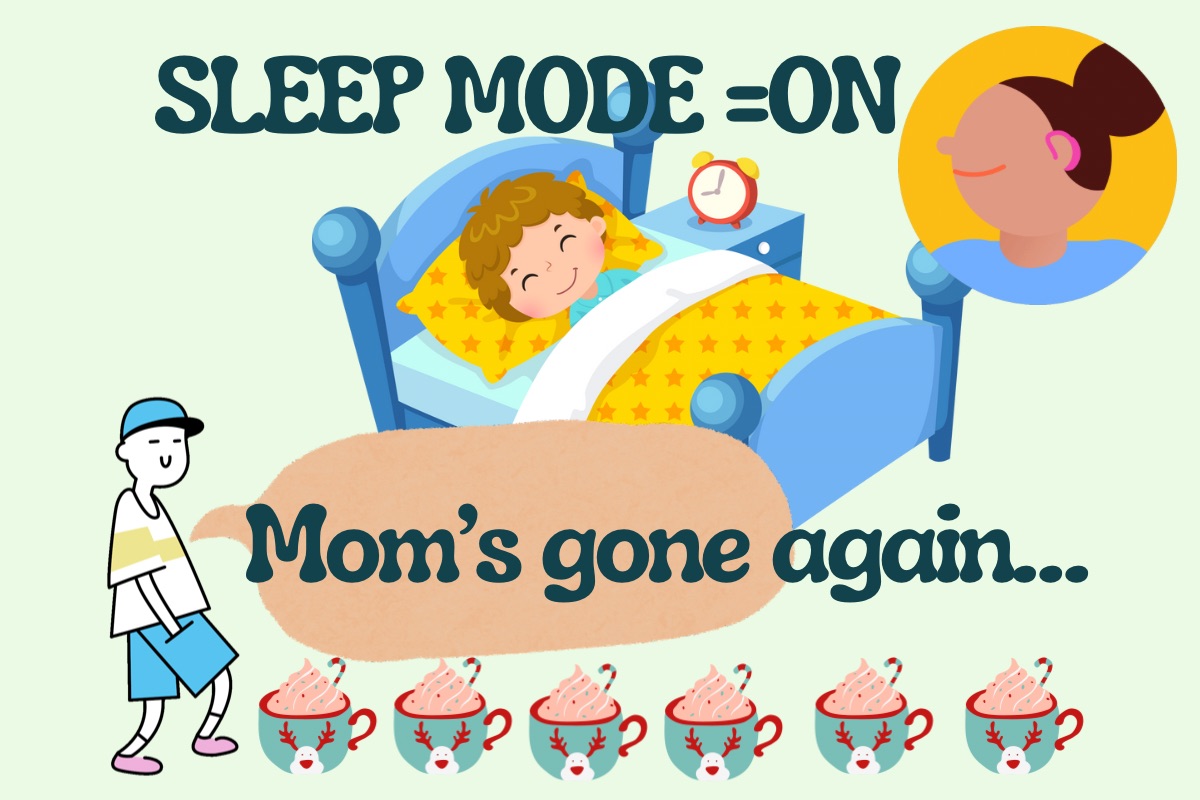 Visual representation of autism sleep struggles – A child sleeping while mom leaves"