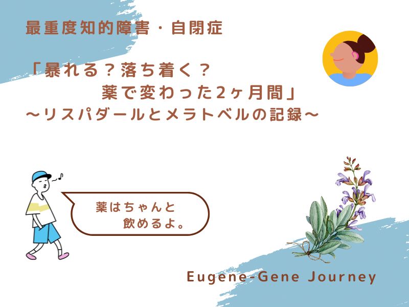 「最重度知的障害・自閉症の10歳息子がリスパダールとメラトベルを服用した2ヶ月間の記録。薬の効果や変化をやさしく伝えるシリーズアイキャッチ画像。」“Two-month medication log of a 10-year-old boy with severe autism, documenting the effects of Risperdal and Melatobel. Gentle illustration used for the blog's visual consistency.”